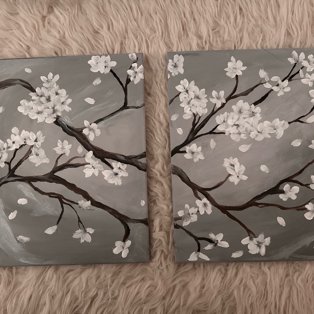 Elegant White Cherry blossom 2-canvas custom painting